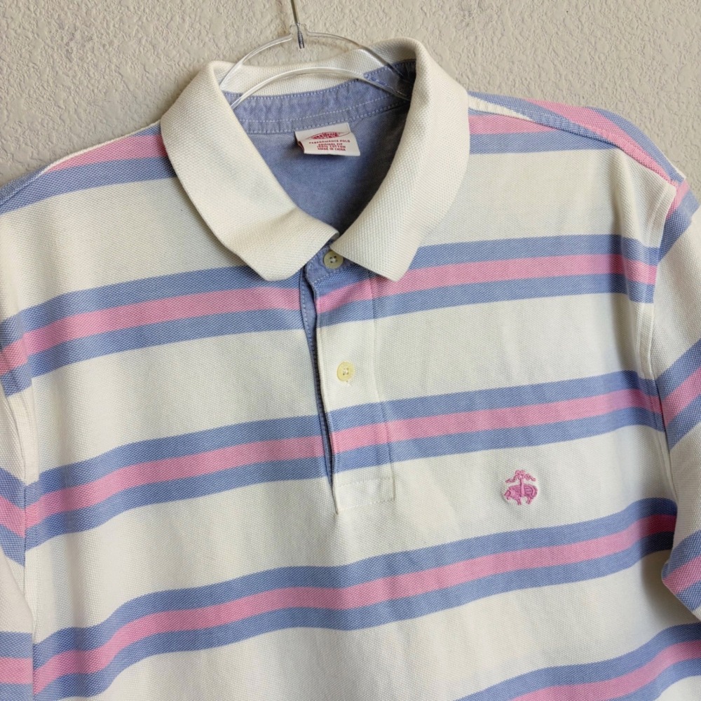 Brooks Brothers Performance Polo Shirt Mens Large Original Fit Striped Pink Blue